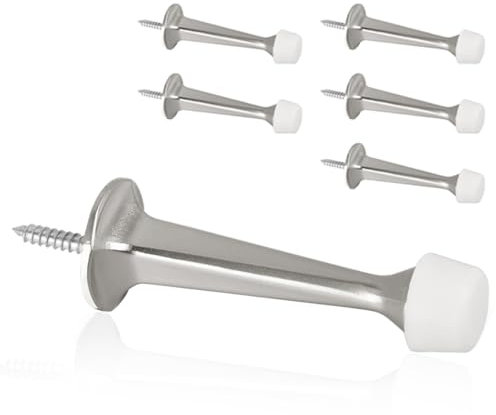 KOVOSCH 6 Stück solide starre Türstopper – strapazierfähiger Türstopper, Wandschutz mit weichen Gummispitzen, satiniertes Nickel