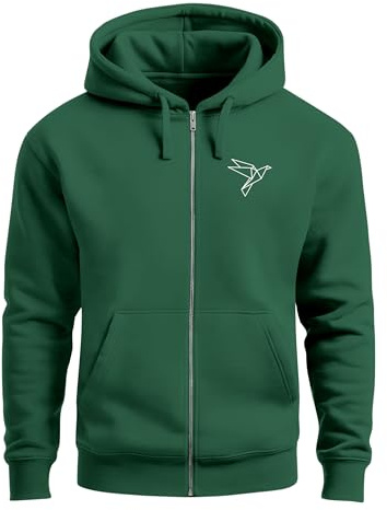 Neverless® Zip-Hoodie Herren Sweatjacke mit Kapuze Polygon Print Vogel Origami Männer Fashion Streetstyle Bottle-Green XXL