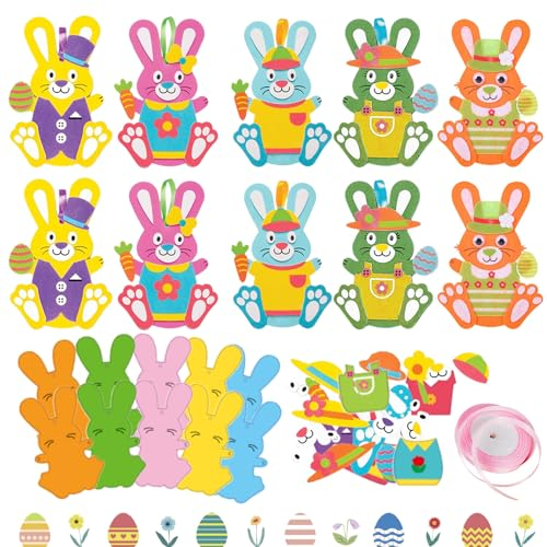 Shinybox Osterhasen Bastelset für Kinder, 10 Stück Kinder Ostern Anhänger Deko, DIY Bastelhandwerk Kreativsets zum Basteln mit Hasen Osterdeko zum Aufhängen, Osterdekoration Kunsthandwerk