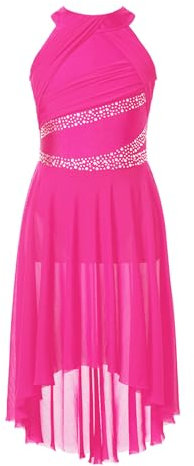 CHICTRY Kids Girls Sparkle Sleeveless Lyrical Ballet Leotard Dress Contemporary Modern Latin Dance Dress Ballerina Dancewear Hot Pink 9-10 Years