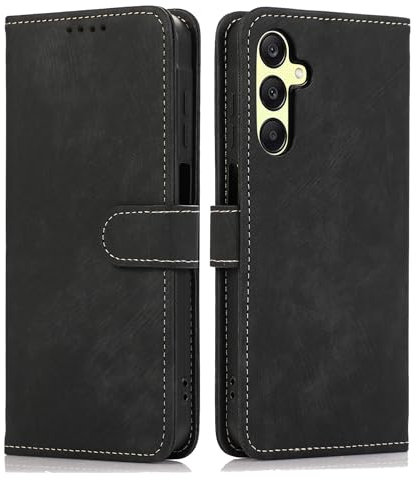 MIKULLE Cover a Libro per Samsung Galaxy A25 5G (6.5), Custodia in Pelle PU e Silicone TPU Bumper, Flip Chiusura Magnetica Caso Portafoglio con Funzione Stand - Nero