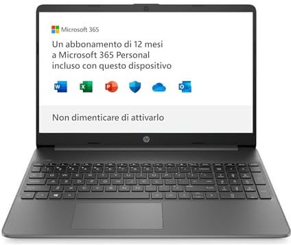 HP Laptop 15s-fq3006sl, Intel Celeron N4500, RAM 4 GB DDR, SSD 128 GB, Grafica Intel UHD, Display 15.6” FHD SVA, Webcam, Wi-Fi, Bluetooth 4.2, Windows 11 Modalità S, Microsoft 365 Incluso, Grigio