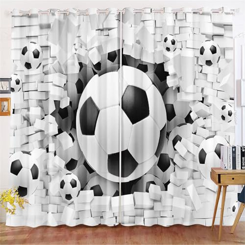 Fadaing Fußball Verdunkelungsvorhänge Für Jungen Sport Fußball Blickdicht Vorhänge Fußball Gardinen Verdunkelungsvorhang Für Schlafzimmer Kinderzimmer (183x160cm(BxH)/ 91.5x160cmx2,10)