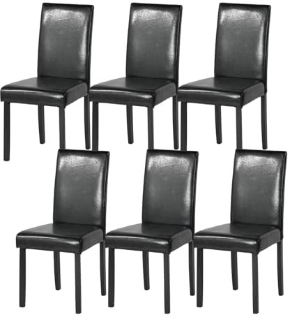 ZZINOKE Chaises de Salle à Manger Lot de 6,Chaise de Cuisine Rembourrée à Dossier Haut,Chaise de Salon en Simili Cuir,Pieds en Bois Massif,Restaurant,Salle de réunion, Bar, Noir