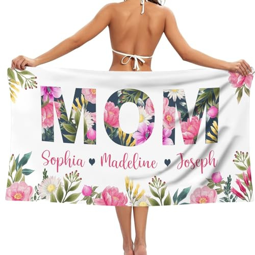 MJARTORIA Personalisiert Strandtuch Microfaser Badetuch mit Namen Kinder Damen, Beach Towel Handtuch Badetuch Stranddecke Schnelltrocknend für Reise Schwimmen Sauna Yoga Fitness 90x180cm Mikrofaser