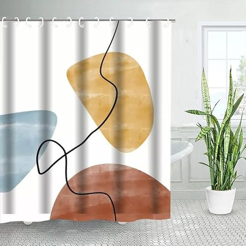 WANGG Tenda Doccia, Tenda per Doccia Polyester Lavabile, Tende Doccia Asciugatura Rapida con Ganci, Orlo Ponderato, pietra astratta gialla,240X200CM