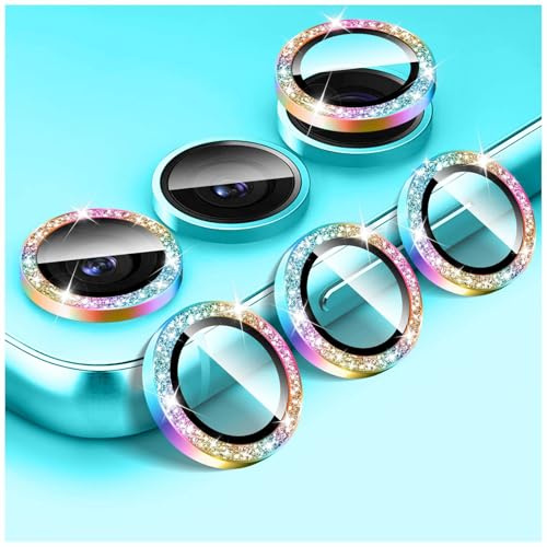 Kucheed Bling Camera Lens Protector for Samsung Galaxy A35/A55, 9H Tempered Glass Camera Cover Screen Protector, Glitter Automatic Alignment Individual Metal Rings Film Stickers