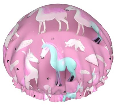 Gorro de ducha de muchos unicornios para mujer, gorro de ducha reutilizable, gorro de baño impermeable para mujer, pelo largo