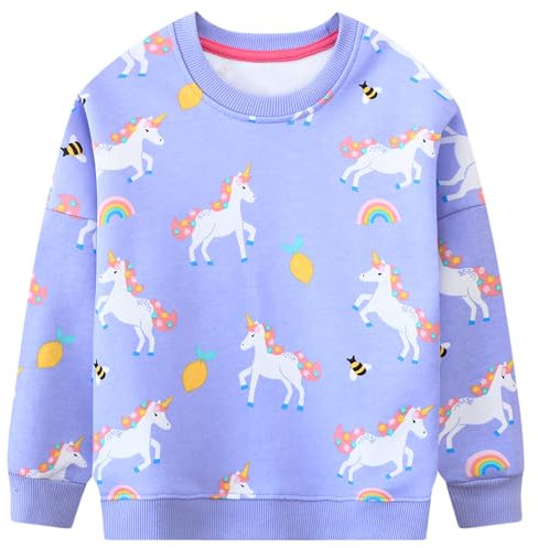 Baogaier Felpa Bambina, Ragazza Crewneck Pullover Cavallo Unicorno Viola Stampato Senza Cappuccio Felpe Maglione Cotone Manica Lunga Maglietta Casual Top, Vestiti Bambine e Ragazze Sweatshirt 6-7 Anni