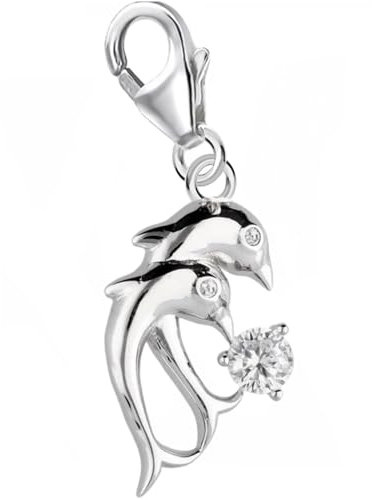 Goldene Hufeisen Charm Anhänger Delfine 925 Sterling Silber Zirkonia Karabiner