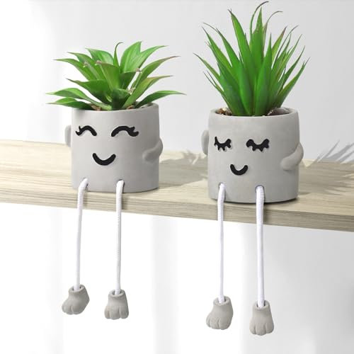 Dremisland Plantas Suculentas Artificiales en Maceta Decorativa Pequeña Planta Colgante Pierna Cemento Suculentas Artificiales Decoración para Hogar Oficina Mesa Escritorio Sala de Estar