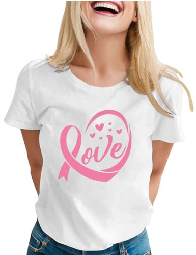 Générique Tee-Shirt Octobre Rose pour Femme Cancer du Sein Cœur Rose Ruban Tshirt Sexy La Rosée Lot Tee Shirt Femme T-Shirt Top Chic Rose Fushia Femme