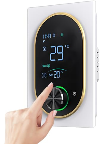 Irishom Termostato Intelligente per Acqua Domestica Riscaldamento Elettrico Caldaia a Gas Termostato AC con Touch Screen Digitale VA e Manopola Regolabile 5+1+1 Programmazione