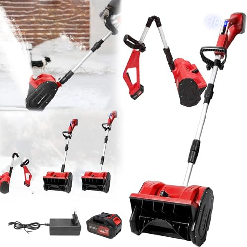 Spazzaneve, 1000W 21V Spazzaneve Batteria Agli Li-Ion Spazzatrice Lancio Neve Maniglia Regolabile 0-33000 Giri/Min Distanza Lancio Massima 8M Larghezza Spazzamento Neve 34cm (Include Carica Batterie)