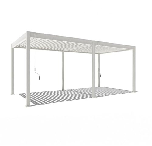 Pavillon Pergola 3x6m Terassenüberdachung freistehend mit Lamellendach verstellbar Gartenpavillon Hardtop wasserdicht stabil Winterfest Voll-Aluminium Grillpavillon wetterfest Weide Deluxe Weiß