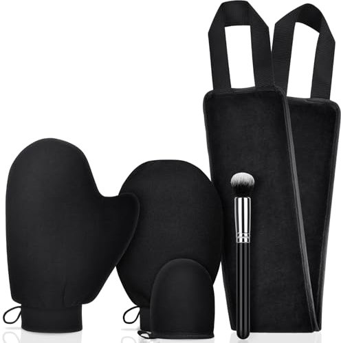 LOPHE Guante Autobronceador, 5 en 1 Manopla Autobronceador, Negro Guante Aplicador Autobronceador, Kit de Aplicador de Bronceado Automático con Aplicador de Espalda y Brocha de Maquillaje