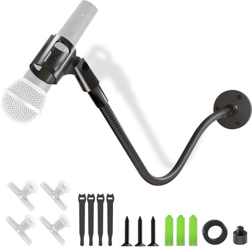 Asta per Microfono a Collo d'Oca - Supporto per Microfono da Podio e da Parete da 19”, Supporto da Scrivania/Parete Regolabile per Impieghi Gravosi Compatibile con Shure, Fifine, AT2020