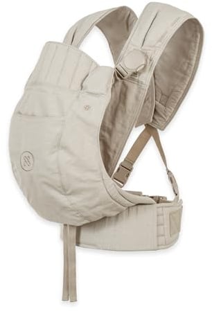 emma & noah Premium Babytrage – mitwachsend 3,5–15kg, ergonomisch, leise Magnetverschlüsse, gepolsterte Gurte & Hüftgurt, Leinen & Bio-Baumwolle (Essential Beige)