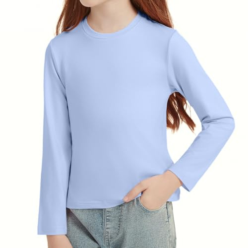 Girls Long Sleeve T-Shirt Soft Plain Crew Neck Top 4-14 Years | Casual Basic Lightweight School Uniform Daily Wear Classic Outdoor Tee Shirt for Kids
