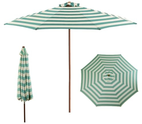 HADECOLL Garden Ps 9 Fuß Gartenschirm Aus Holz, Terrassenschirm Mit Flaschenzug Und 8 Streben, Sonnenschutzschirm Für Den Außenbereich Für Balkon, Terrasse, Hof, Markt, Strand, Pool, 270 cm