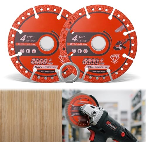 Diamond Cutting Discs for Angle Grinder | 2 Pack 115mm 4.5 inch multi material cut off wheels with 22.23mm bore,segmented blade for metal,rebar,steel,tile,stone a