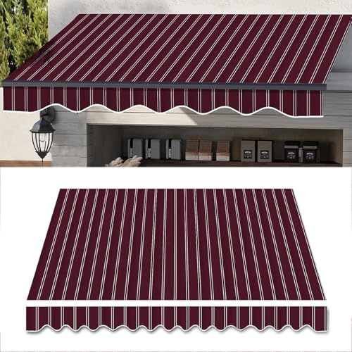 Ausziehbare Markisen-Ersatzstoffabdeckung, 5 x 3 m, wasserabweisend, Polyester, Baldachin für Terrasse, Deck und Hof, gestreifter Sonnenschutz (nur Segeltuch)