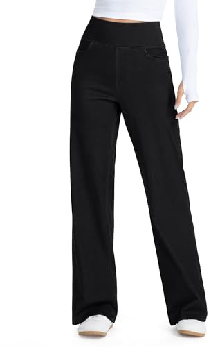 THE GYM PEOPLE Damen Baggy Jeans Stretch Straight Wide Leg Hose mit Taschen | 74CM/79CM Innenbeinlänge, Mittlere Höhe, Gürtelschlaufen, Pull On, 4 Taschen, für Mode Work Casual, mit Sneakers und Stiefeln