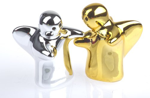 by-Bers Frosch Umarmung, auch als Kuh, Maus, Tiere, Elefant Salzstreuer, Engel, Salz- und Pfefferstreuer Set als Geschenk, aus Keramik (Engel_goldsilber)