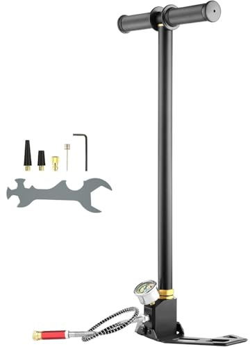 3 Stage PCP Pump + Pressure Gauge 4500PSI Tire Ball Inflatable Air Gun Filling Stirrup Pressure Hand Pump(4500 PSI Black)