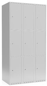 kaiserkraft | 3er-Schließfachschrank Fydor | 3 Abteile | lichtGrau | B 900 mm | Flache Dachform | Zylinderschloss