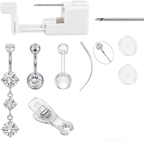 AceFun 13G Bauchnabelpiercing Pistole Set,Bauchnabel Piercing Kit mit 3 Bauchnabelringen Piercingkegel Klemme & Einwegwerkzeugen Komplettset für das Heim Piercing