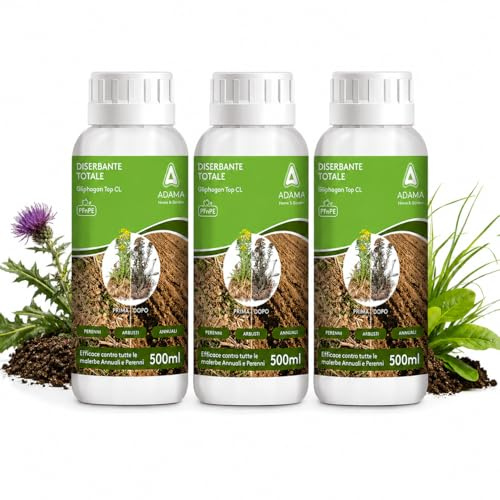 Gliphogan Top CL (3 x 500ml) -Diserbante Totale Potente a Base di Glifosato - Erbicida per Erbe Infestanti, Annuali e Perenni - Uso in Orto, Giardino e Aree Non Coltivate - SENZA PATENTINO