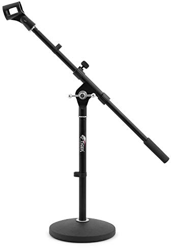 TIGER MCA42-BK Desktop Boom Microphone Stand - Weighted Round Base - Black