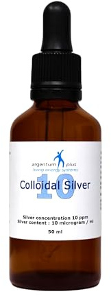 argentum plus Colloidal Silver 10 ppm 50 ml Dropper | Clear liquid in amber glass dropper bottle, Glass pipette