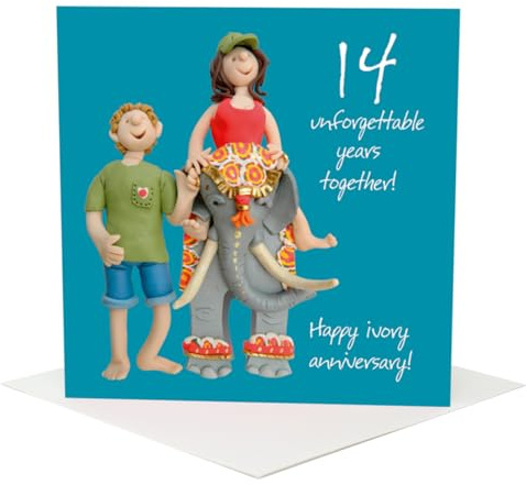 Holy Mackerel 14th wedding anniversary card (ivory) - designed by Erica Sturla - 15cm square and blank inside for your message