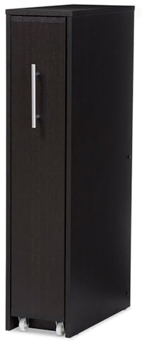 Baxton Studio Lindo Wood Bookcase with One Pulled Out Door Shelving Cabinet, Dark Brown