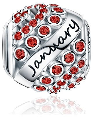 FOREVER QUEEN Januar Geburtsstein Charm Bead für Damen 925 Sterling Silber zum Geburtstag 12 Farben Jan - Dez Anhänger für Armband und Halskette FQ0004-1 MEHRWEG