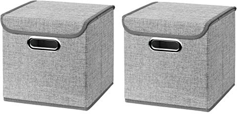 CM3 2 Stück Hellgrau Faltbox 25 x 25 x 25 cm Aufbewahrungsbox faltbar, mit Deckel