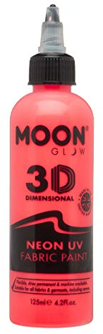 Moon Glow Pintura para tela Neon UV 3D - Pintura textil para ropa, camisetas, bolsos, zapatos y lienzos Rojo intenso 125 ml (Paquete de 1)