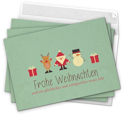 30 moderne Weihnachten Weihnachtskarten mit Umschlag, Motiv Moderner Vintage Look mit weihnachtlichen Symbolen (Türkis grün) - Grußkarten im Postkarten Format / Weihnachten / im Set