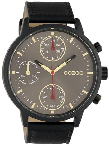 Oozoo Herrenuhr Chrono Look mit Lederband 50 MM Schwarz/Graubraun C10532