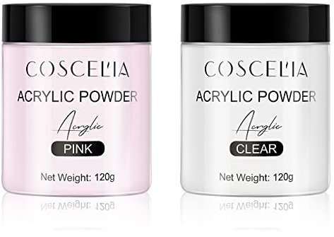 COSCELIA Uñas Arte Transparente y Rosa 120g Juego de Uñas Arte Polvo Decoración de Manicura