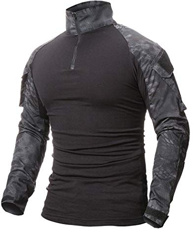 Onsoyours Homme Chemises Combat Militaire Airsoft BDU Shirt Tenue Camouflage Uniforme Slim Fit Tactique Séchage Rapide avec Poches Coudières Manches Longues Chemise Multicam A Noir M