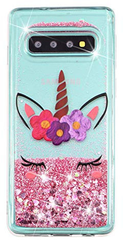Glitzer Flüssiges Silikon Handyhülle für Samsung Galaxy S10,Glitzer Einhorn Quicksand Fließende Flüssigkeit Silikon Case Weich TPU Crystal Dynamisch Cover für Samsung Galaxy S10,XY Unicorn