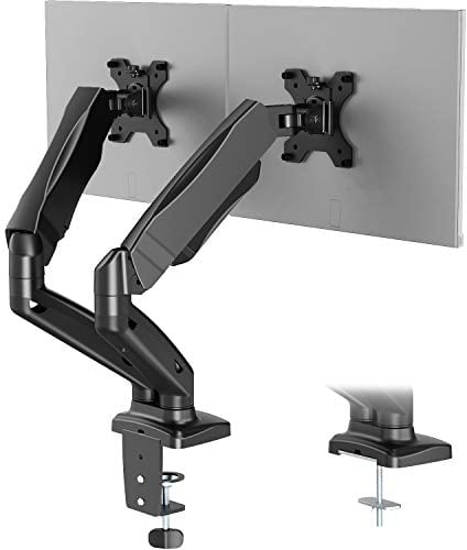 WALI Dual Monitor Arm for Screen Up to 32 Inch and 9 kg, Fully Adjustable Gas Spring Arm, Double Monitor Stand Desk Mount with C Clamp & Grommet Mounting, VESA 75 & 100mm, Black (GSMP002)