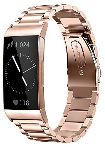 AISPORTS Kompatibel mit Fitbit Charge 3 Armband/Fitbit Charge 4 Armband Edelstahl für Damen Herren, Solides Verstellbares Sportarmband Metallschnallenarmband Ersatzarmband für Fitbit Charge 3/4