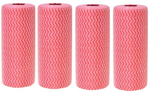 JINYUDOME Einweg-Reinigungstücher Küche Geschirrtuch Haushalt Einweg Geschirrtücher für Küche Bad Schnell Trocken 50 Blatt/Rolle 4 Rollen Rot