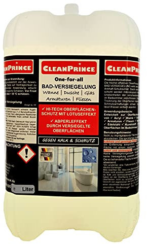 CleanPrince 10 Liter One-for-all Bad-Versiegelung | Wanne | Dusche | Glas | Armaturen | Fliesen | Imprägnierung für gereinigte glatte Flächen | sprühfertige Versiegelung