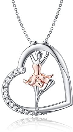 enjoylifecreative Ballerina Kette Mädchen 925 Sterling Silber Herz Anhänger Halskette Ballett Tänzer Schmuck Geburtstag Weihnachtsgeschenke für Damen Ballerina Tänzer