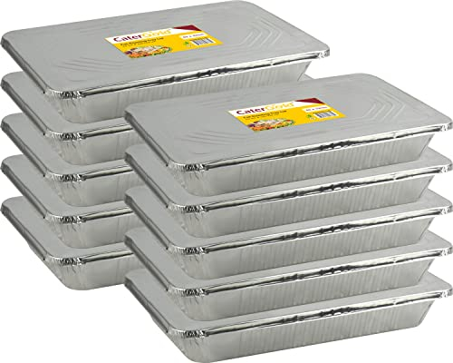 Catergold Large Rectangle Disposable Aluminium Foil Trays with Lids 52 x 33 x 8cm Approx (10 Pack)